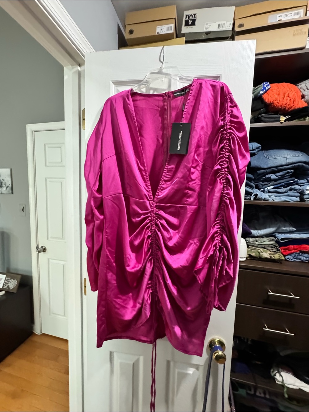 PrettyLittleThing Hot Pink Ruched Mini Dress
